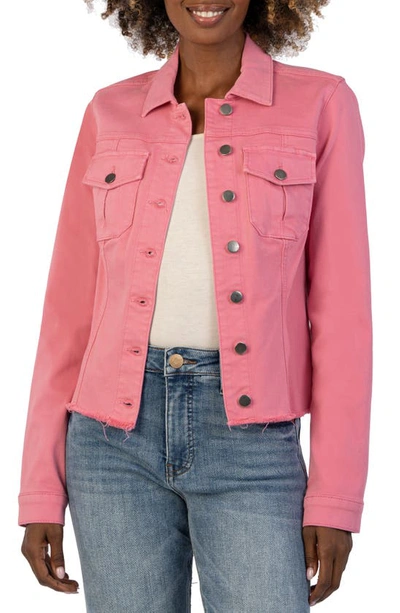 Shop Kut From The Kloth Kara Fray Hem Cotton Blend Trucker Jacket In Plush Pink