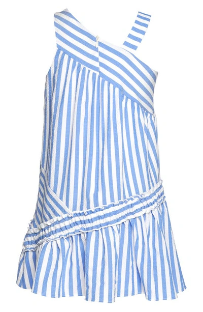 Shop Hannah Banana Kids' Asymmetric Stripe Party Dress In Blue/ White