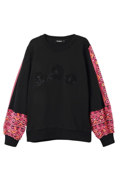 Shop Desigual Embroidery Sweatshirt In Black
