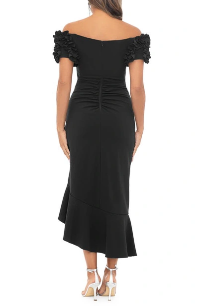 Shop Xscape Evenings Ruffle Off The Shoulder Midi Cocktail Dress In Black