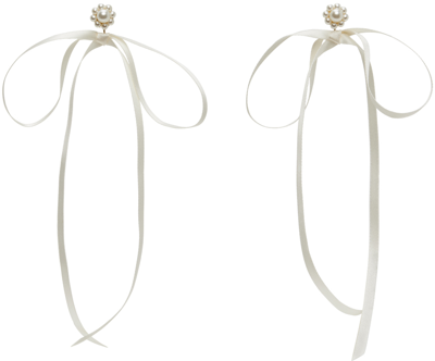 Shop Simone Rocha White Bow Ribbon Stud Earrings In Pearl/ivory