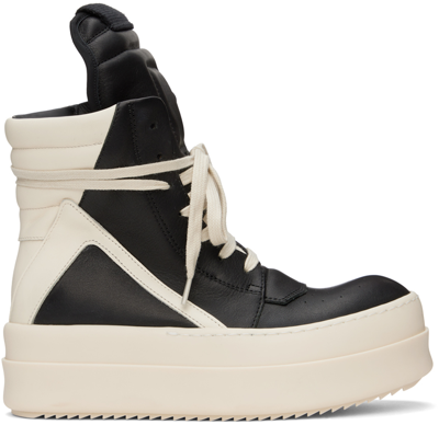 Shop Rick Owens Black & Off-white Mega Bumper Geobasket Sneakers In 911 Black/milk/milk