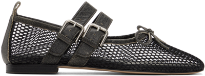 Open Yy Black Mesh Buckle Ballerina Flats In Black