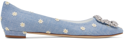 Shop Manolo Blahnik Blue Hangisiflat Ballerina Flats In 942w/1012 Yemb/whit