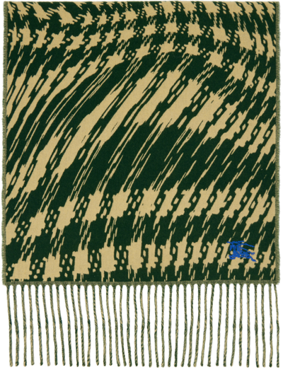 Shop Burberry Green & Yellow Warped Houndstooth Scarf In Ivy
