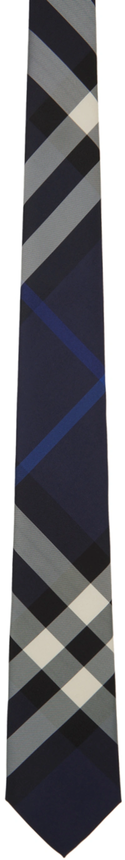 Shop Burberry Navy Checked Tie