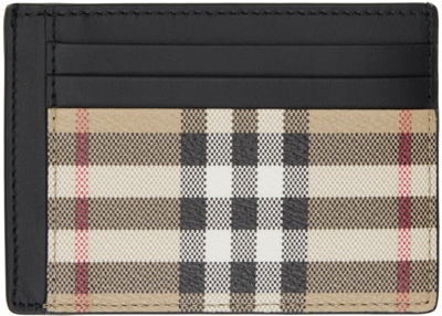 Shop Burberry Beige Check Money Clip Card Holder In Archive Beige