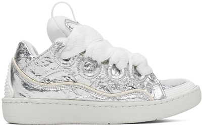 Shop Lanvin Silver Curb Metallic Effect Sneakers In M2 Silver