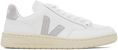 Shop Veja White V-12 Leather Sneakers In Extra White/grey