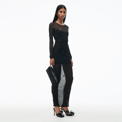 Shop Alexander Wang Crew Neck Dress With Engineered Trapped Gems In Black
