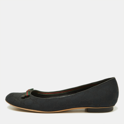 GUCCI Pre-owned Black Gg Canvas Web Bow Ballet Flats Size 40.5
