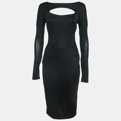 Pre-owned Gucci Vintage Black Jersey Cut-out Detail Bodycon Midi Dress S