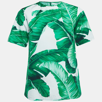 Pre-owned Dolce & Gabbana Dolce And Gabbana Green Leaf Printed Cotton Short Sleeve Top Xs