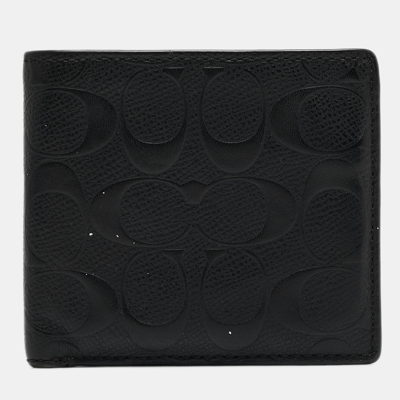 Pre-owned Coach Black Signature Embossed Leather Bifold Wallet