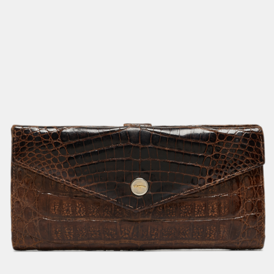 Pre-owned Ferragamo Dark Brown Crocodile Envelope Continental Wallet