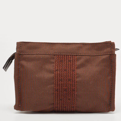 Pre-owned Hermes Brown Canvas Herline Cosmetic Pouch