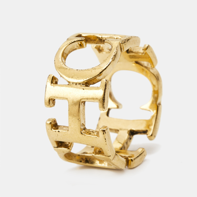 Pre-owned Carolina Herrera Carolina Hererra Ch Gold Tone Ring Size 56