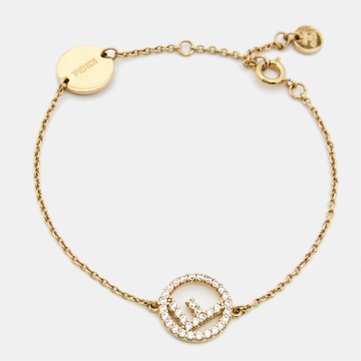 Pre-owned Fendi Crystals Gold Tone Bracelet