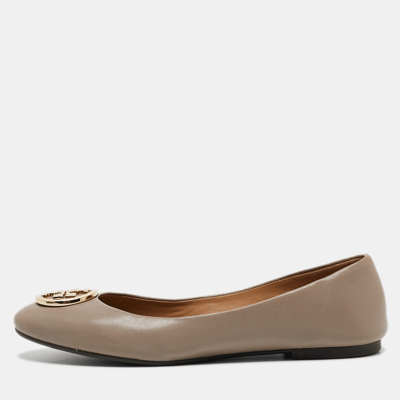 Pre-owned Tory Burch Beige Leather Benton Ballet Flats Size 39
