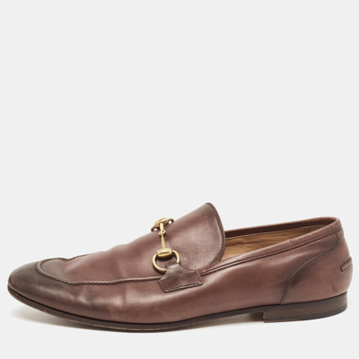 Pre-owned Gucci Brown Leather Jordaan Loafers Size 45