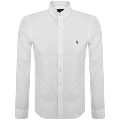 Polo Ralph Lauren Long-sleeve Button-up Shirt With Pointed Collar And Embroidered Logo In White