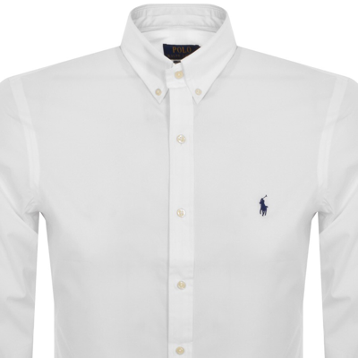 Polo Ralph Lauren Long-sleeve Button-up Shirt With Pointed Collar And Embroidered Logo In White