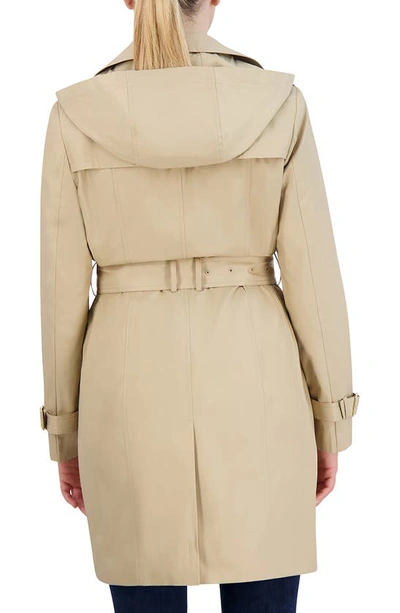 Shop Cole Haan Hooded Double-breasted Trench Coat In Khaki