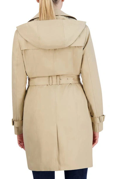Cole Haan Hooded Double-breasted Trench Coat In Khaki