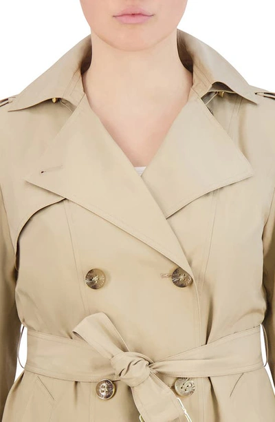 Shop Cole Haan Hooded Double-breasted Trench Coat In Khaki