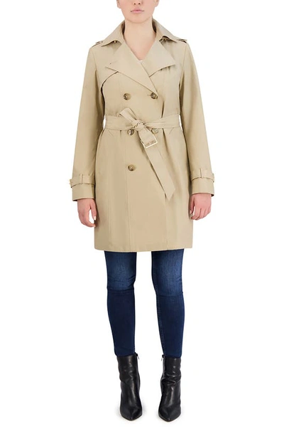 Cole Haan Hooded Double-breasted Trench Coat In Khaki