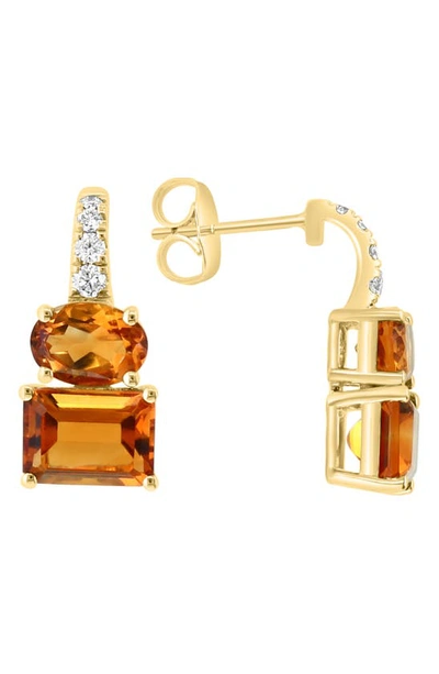 Shop Effy 14k Gold Diamond & Citrine Drop Earrings In Orange
