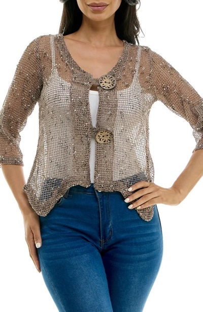 Shop Nina Leonard Open Knit Bolero Cardigan In Mocha