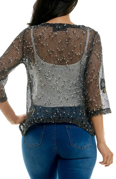 Nina Leonard Open Knit Bolero Cardigan In Black