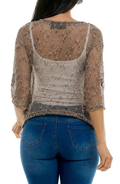 Nina Leonard Open Knit Bolero Cardigan In Mocha