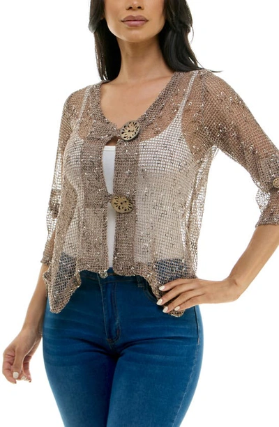Nina Leonard Open Knit Bolero Cardigan In Mocha