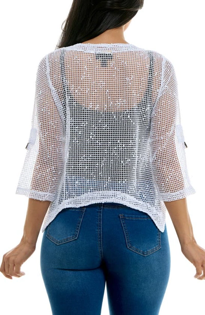 Nina Leonard Open Knit Bolero Cardigan In White