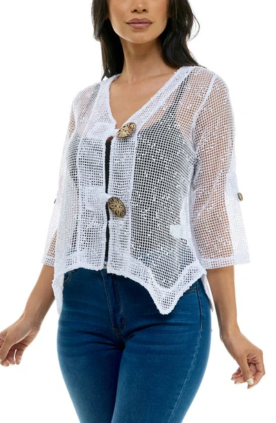 Nina Leonard Open Knit Bolero Cardigan In White