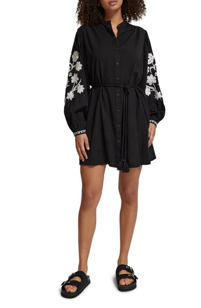 Shop Scotch & Soda Floral Embroidered Long Sleeve Dress In Evening Black