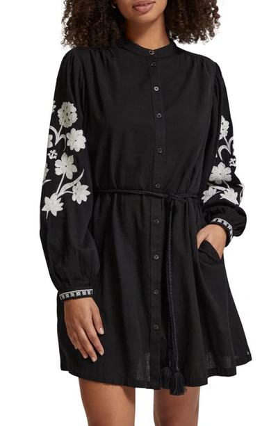 Shop Scotch & Soda Floral Embroidered Long Sleeve Dress In Evening Black