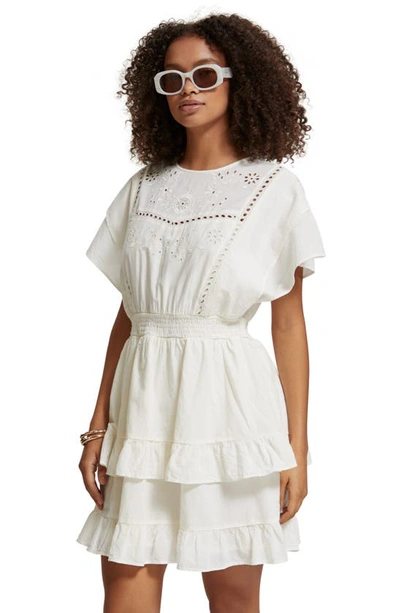 Shop Scotch & Soda Broderie Anglaise Cotton Dress In Soft Ice