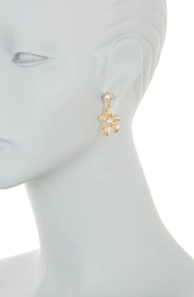 Shop Melrose And Market Imitation Pearl Flower Drop Earrings In Gold/ Imitation Pearl
