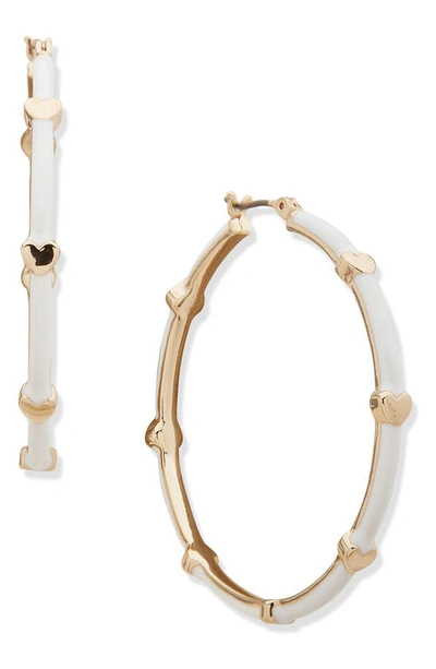 Shop Dkny Heart Enamel Hoop Earrings In Gold/ White