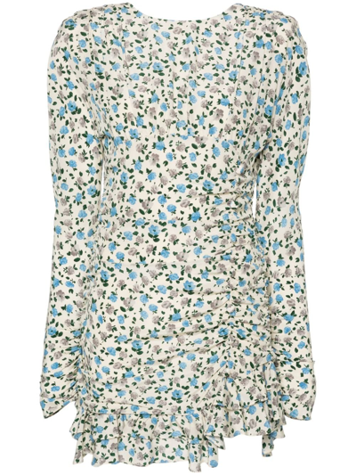 Shop Alessandra Rich Neutral Floral-print Silk Dress In Neutrals
