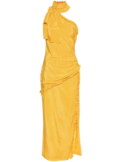 Shop Alessandra Rich Polka Dot Silk Dress - Women's - Silk/acetate/elastane In Yellow