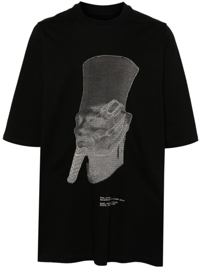 Rick Owens Ron Jumbo Embroidered Cotton T-shirt In Black