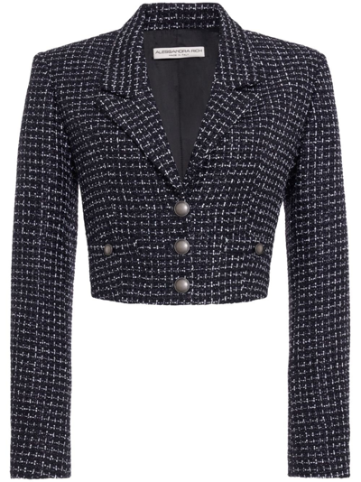 Shop Alessandra Rich Blue Cropped Tweed Blazer