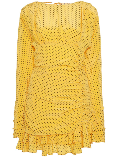 Shop Alessandra Rich Yellow Polka Dot Silk Dress
