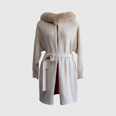 Shop Le Réussi Cashmere Wrap Cardigan With Fox Fur In Brown