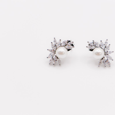 Shop Le Réussi Pearlescent Blossom Earrings In Grey