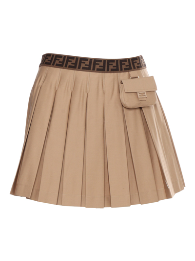 Shop Fendi Jr Beige Gabardine Skirt